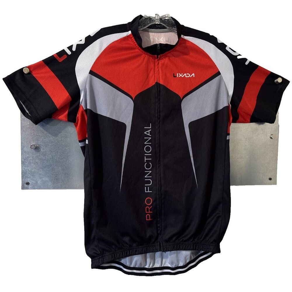 Cycling Spin Jersey Mesh XLarge Black Full Zip Activewear Short Sleeve Lixada
